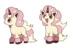  :d black_eyes full_body galarian_ponyta gen_1_pokemon horn multiple_views no_humans open_mouth pink_hair pokemon ponyta profile signature simple_background smile ssalbulre standing unicorn white_background 