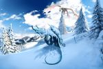  2020 claws cloud day detailed_background digital_media_(artwork) dragon duo feral hamsterart5 horn membrane_(anatomy) membranous_wings mountain outside scalie sky snow spines tree western_dragon wings 