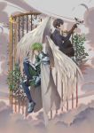  2boys angel angel_wings armor artist_request bird black_hair cage character_request feathers full_armor green_hair highres metal multiple_boys renly_synthesis_twenty-seven short_hair sword_art_online sword_art_online_alicization wings 