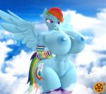  3d_(artwork) abs anthro big_breasts bodily_fluids breasts cloud digital_media_(artwork) equid equine female friendship_is_magic huge_breasts lactating mammal my_little_pony pterippus rainbow_dash_(mlp) sfrogue wide_hips wings 