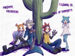  2boys 2girls :d aqua_eyes aqua_hair black_gloves black_pants blue_eyes blue_pants cactus child copyright_name denim double_bun dress gloves green_eyes grey_hair holding holding_poke_ball jeans leo_(pokemon) long_sleeves looking_at_viewer mana_(pokemon) medium_hair mirei_(pokemon_colosseum) multiple_boys multiple_girls open_mouth orange_hair pants poke_ball poke_ball_(generic) pokemon pokemon_(game) pokemon_colosseum pokemon_xd red_hair riliri ryuuto_(pokemon) serious shoes signature simple_background sitting sitting_on_ground smile twintails white_background white_dress yellow_eyes 