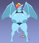  3_toes absurd_res alternate_species anthro areola big_breasts breasts clothing digital_media_(artwork) female friendship_is_magic front_view gargoyle gradient_background hi_res huge_breasts hyper hyper_breasts membrane_(anatomy) membranous_wings mrsakai my_little_pony nipples rainbow_dash_(mlp) signature simple_background solo toes wings 