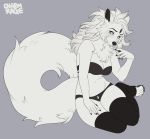  2020 4_toes 5_fingers anthro black_nose breasts canid canine canis charmrage clothed clothing digital_media_(artwork) female fingers fur hair mammal midriff navel solo toes white_body white_fur white_hair wolf 