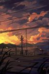  cloud cloudy_sky commentary_request grass highres leilin mountain no_humans original outdoors power_lines railroad_crossing road scenery sky sunset window 