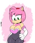  2020 5_fingers absurd_res accessory amy_rose anthro black_nose breasts clothed clothing digital_media_(artwork) eulipotyphlan eyelashes female fingers green_eyes hair hair_accessory hairband hand_on_hip hedgehog hi_res joaoppereiraus mammal pink_hair short_hair signature solo sonic_the_hedgehog_(series) 