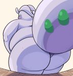  2019 ambiguous_focus ambiguous_gender antennae_(anatomy) anthro big_butt bodily_fluids butt dragon duo futonmania goodra hi_res huge_butt macro male nintendo nude overweight overweight_male pok&eacute;mon pok&eacute;mon_(species) rear_view solo_focus standing sweat thick_tail video_games 