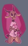  &lt;3 &lt;3_eyes 2020 abstract_background antelope anthro balls bottomless bovid bulge chico_(fuel) clothed clothing collar english_text facial_markings fuel_(artist) gazelle genitals grey_background head_markings hi_res horn kneeling leash male mammal markings motion_lines outline pink_background pink_outline shirt simple_background solo t-shirt tailwag text topwear 