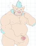  2019 anthro balls blush erection genitals goujuyu gouryou hi_res humanoid_hands humanoid_penis male mammal masturbation moobs navel nipples overweight overweight_male penis solo suid suina sus_(pig) tokyo_afterschool_summoners video_games wild_boar 