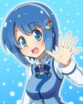  1girl blue_eyes blue_hair commentary hair_ornament hairband hairclip highres madobe_nanami microsoft multicolored multicolored_eyes os-tan ribbon short_hair yosuzu 