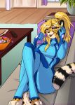  candy cheetah clothing cosplay costume felid feline female food hair halloween holidays long_hair mammal metroid mihari nintendo paws phone rika samus solo video_games zero_suit zerosuit 