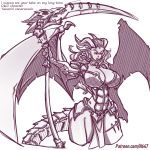  1:1 animal_humanoid armor big_breasts breasts cleavage clothed clothing dragon dragon_humanoid female humanoid loincloth melee_weapon n647 polearm scythe weapon 