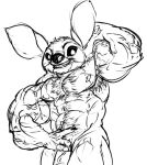  2012 alien areola armpit_hair biceps big_muscles black_and_white body_hair disney experiment_(lilo_and_stitch) flexing furry_(artist) genitals grin hairy lilo_and_stitch male monochrome muscular muscular_male penis simple_background smile solo stitch_(lilo_and_stitch) vein veiny_penis white_background 