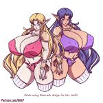  1:1 big_breasts bra breasts cleavage clothed clothing duo elf female huge_breasts humanoid n647 nipple_outline panties underwear 