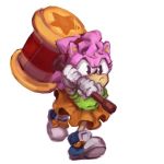  1:1 2018 absurd_res anthro classic_amy_rose classic_sonic_(universe) clothing eulipotyphlan female footwear hammer hedgehog hi_res leonsofi mammal simple_background solo sonic_the_hedgehog_(series) tools video_games 