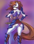  anthro armor clothing cutie_mark equid equine female hair hi_res horn mammal melee_weapon my_little_pony panties prisma6 solo sword unconvincing_armor underwear unicorn weapon 