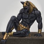  anthro anubian_jackal anubis canid canine canis deity egyptian_mythology inubikko jackal male mammal middle_eastern_mythology muscular muscular_male mythology solo 