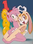  amy_rose anthro butt cream_the_rabbit cub cute_fangs duo female female/female flat_chested gesture hand_heart hi_res joined_hand_heart lagomorph leporid looking_at_viewer mammal nipples open_mouth open_smile rabbit simple_background smile sonic_the_hedgehog_(series) sooperman young 