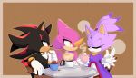  2019 anthro beverage blaze_the_cat chair chameleon clothing cup espio_the_chameleon eulipotyphlan felid feline female furniture gloves group handwear hedgehog horn lizard male mammal motobugg reptile scalie shadow_the_hedgehog sitting sonic_the_hedgehog_(series) speech_bubble table video_games 