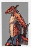  anthro blep bottomwear clothed clothing horn inubikko male scalie shorts solo tongue tongue_out topless 