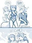  2020 angry anthro basitin breasts canid canine canis chest_tuft cleavage clothed clothing comic conditional_dnp dialogue duo_focus english_text female gesture grin group hands_on_hips hi_res keidran keith_keiser lingerie male mammal midriff monochrome natani navel panties simple_background sketch smile spit-take square_crossover stare surprise text thumbs_up tom_fischbach tongue tongue_out tuft twokinds underwear webcomic white_background wolf yelling 
