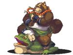  4:3 amphibian canid canine clothing digital_media_(artwork) frog gyobu jewelry male mammal nanadragon4 necklace overweight pixel_(artwork) raccoon_dog robe tanuki tattoo tokyo_afterschool_summoners video_games 