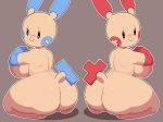  2020 anthro anthrofied big_breasts big_butt blue_eyes breasts butt duo female hi_res looking_at_viewer minun nintendo nude plusle pok&eacute;mon pok&eacute;mon_(species) pururing red_eyes simple_background smile video_games 