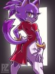  anthro blaze_the_cat butt clothed clothing domestic_cat felid feline felis female half-closed_eyes hi_res looking_at_viewer looking_back mammal narrowed_eyes professorzolo rear_view solo sonic_the_hedgehog_(series) 
