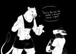  anthro bottomwear bovid bra caprine claws clothed clothing cloven-jitsu duo felid female horn invalid_tag larger_female lion male mammal midriff muscular muscular_female navel pantherine sheep shorts size_difference smaller_male sports_bra tight_clothing towel underwear water_bottle 