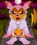  2019 absurd_res audino clothing costume detailed_background feral grin halloween hi_res holidays litwick male nintendo outside pok&eacute;mon pok&eacute;mon_(species) raichu smile solo trick_or_treat video_games vorechestra 