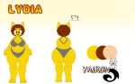  2020 anthro barefoot big_breasts big_butt bra breasts brown_eyes brown_hair butt canid canine canis clothing domestic_dog eyelashes female fur hair hi_res lydia_(ya1k0n) mammal model_sheet thick_thighs underwear ya1k0n yellow_body yellow_fur 