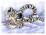  2019 anthro blue_eyes felid field fur looking_back male mammal michele_light nude pantherine pink_nose raised_tail siberian_tiger snow solo striped_body striped_fur stripes tiger 