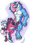  bodily_fluids buyobutt canid canine dildo dinosaur drooling duo knot male male/male mammal muscular reptile saliva scalie sex_toy slit slit_penetration 