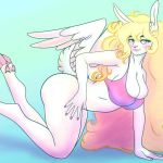  1:1 anthro big_breasts bra breasts cleavage clothed clothing feathered_wings feathers female hooves hybrid lagomorph leporid mammal panties rabbit snickerlewdles underwear wings 