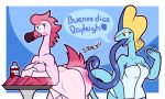  absurd_res anthro avian big_butt bird blue_background butt carolina_(ikakins) dialogue female female/female flamingo hi_res ikakins inteleon long_tongue nintendo pok&eacute;mon pok&eacute;mon_(species) rayleigh simple_background spanking tongue tongue_out towel video_games wide_eyed 