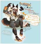  2019 5_fingers aircraft anthro bf_109 bf_109_(hideki_kaneda) biped black_body black_fur bow_tie breasts brown_body brown_eyes brown_fur canid canine canis clipboard clothed clothing domestic_dog english_text female fingers fluffy fluffy_tail fur hair hideki_kaneda japanese_text looking_at_viewer mammal messerschmitt open_mouth simple_background sitting solo text translation_request white_hair 