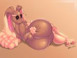  barefoot big_butt blush bodily_fluids butt female hi_res huge_butt lagomorph leporid looking_at_viewer looking_back lopunny mammal nintendo pok&eacute;mon pok&eacute;mon_(species) rivy_k solo sweat thick_thighs video_games 