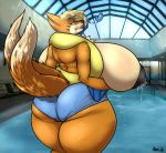  &lt;3 anthro araidian_(artist) big_breasts bodily_fluids breasts clothed clothing female floatzel from_behind_(disambiguation) huge_breasts hyper hyper_breasts inside lactating looking_at_viewer nintendo pok&eacute;mon pok&eacute;mon_(species) swimpool thick_thighs topless video_games 
