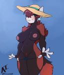  2019 ailurid anthro big_breasts blush breasts brown_body brown_fur clothing curvaceous curvy_figure day faizenek female fingerless_(marking) fur genitals green_eyes hair hair_over_eye hi_res looking_at_viewer mammal multicolored_body multicolored_fur narrowed_eyes navel nipples one_eye_obstructed outside panties panty_pull pink_nipples pubes pussy red_body red_fur red_panda ringtail seductive sky small_waist smile solo standing sunhat thick_thighs underwear voluptuous white_body white_fur wide_hips 