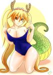  animal_humanoid big_breasts breasts clothing dragon dragon_humanoid female humanoid miss_kobayashi&#039;s_dragon_maid one-piece_swimsuit snickerlewdles swimwear tohru_(dragon_maid) 