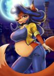  arrowdark belly big_belly blue_hair breasts brown_eyes canid canine carmelita_fox clothed clothing female fox hair hi_res long_hair looking_at_viewer mammal moon navel paris pregnant sly_cooper sly_cooper_(series) solo sony_corporation sony_interactive_entertainment sucker_punch_productions video_games yellow_jacket_(disambiguation) 