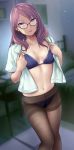  artist_revision bra breast_hold cleavage megane open_shirt pantsu pantyhose solo07450075 the_idolm@ster the_idolm@ster_cinderella_girls undressing yagami_makino 