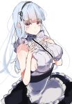  absurdres apron azur_lane bangs bare_shoulders black_skirt blunt_bangs breasts center_frills closed_mouth commentary_request crying crying_with_eyes_open dido_(azur_lane) eyebrows_visible_through_hair frilled_apron frills hairband highres large_breasts long_hair looking_at_viewer maid pink_eyes poko_mofu sideboob silver_hair simple_background sketch skirt sleeveless tears underboob underboob_cutout very_long_hair waist_apron white_background 