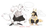  ... 2019 adidas anthro black_hair breasts brown_eyes canid canine canis clothed clothing crouching domestic_dog duo eye_contact female fluffy fluffy_tail footwear fur hair hideki_kaneda japanese_text long_hair looking_at_another mammal midriff navel simple_background slav_squat speech_bubble sturmovik_(hideki_kaneda) tan_body tan_fur text thought_bubble translation_request white_background white_body white_fur white_hair 
