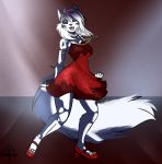  1920s 2020 breasts clothing dancing domestic_cat dress eyes_closed felid feline felis female flapper footwear high_heels jackalope_(artist) mammal red_clothing red_dress roaring shoes thefluffykitten tris 