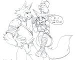  2019 anthro black_and_white bodily_fluids breasts canid canine clothed clothing digital_media_(artwork) duo english_text female fur lycanroc male mammal midday_lycanroc monochrome nickit nintendo pok&eacute;mon pok&eacute;mon_(species) simple_background speech_bubble sweat text tzarvolver video_games white_background 