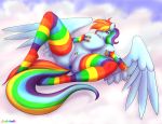  anthro anus big_breasts bodily_fluids breast_grab breasts equid equine female friendship_is_magic genitals hand_on_breast hi_res huge_breasts lactating lying mammal my_little_pony on_back pterippus pussy rainbow_dash_(mlp) self_suckle snickerlewdles wings 