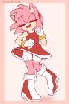 2015 2:3 amy_rose anthro bloomers boots clothing dancing dress eulipotyphlan eyes_closed female footwear fur gloves handwear happy hedgehog hi_res mammal open_mouth open_smile pink_background pink_body pink_fur simple_background smile solo sonic_the_hedgehog_(series) spacecolonie 