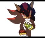  2016 anthro black_body black_fur chaos_emerald clothing eulipotyphlan fur gem gloves handwear hedgehog holding_gem holding_object male mammal red_body red_eyes red_fur shadow_the_hedgehog simple_background solo sonic_the_hedgehog_(series) spacecolonie white_background 