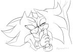  2018 angry anthro black_and_white blush clothing duo eulipotyphlan eye_contact frown gloves handwear hedgehog looking_at_another male male/male mammal monochrome pinned shadow_the_hedgehog sketch smile sonic_the_hedgehog sonic_the_hedgehog_(series) spacecolonie 