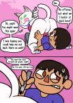  2020 animal_crossing anthro blanca_(animal_crossing) bottomless butt clothed clothing comic dialogue digital_media_(artwork) domestic_cat duo featureless_crotch felid feline felis female fur human looking_back male mammal nintendo perpleon presenting presenting_hindquarters sex simple_background video_games villager_(animal_crossing) 